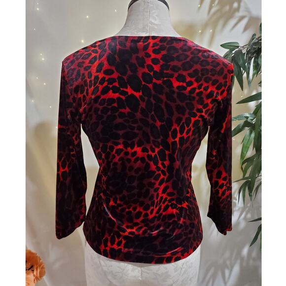 Vtg 90s Rave City Velvet Leopard V-Neck 3/4 Asymmetrical Sleeve Top Size XL USA - Picture 3 of 9